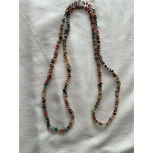 SI 925 India Multi Gemstone Chip Bead Necklace 48” Sterling Lobster Clasp